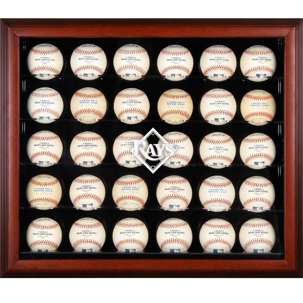 Tampa Bay Rays Logo Mahogany Framed 30-Ball Display Case
