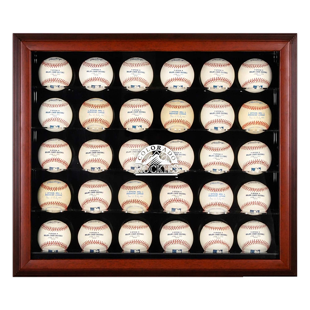 Colorado Rockies Logo Mahogany Framed 30-Ball Display Case