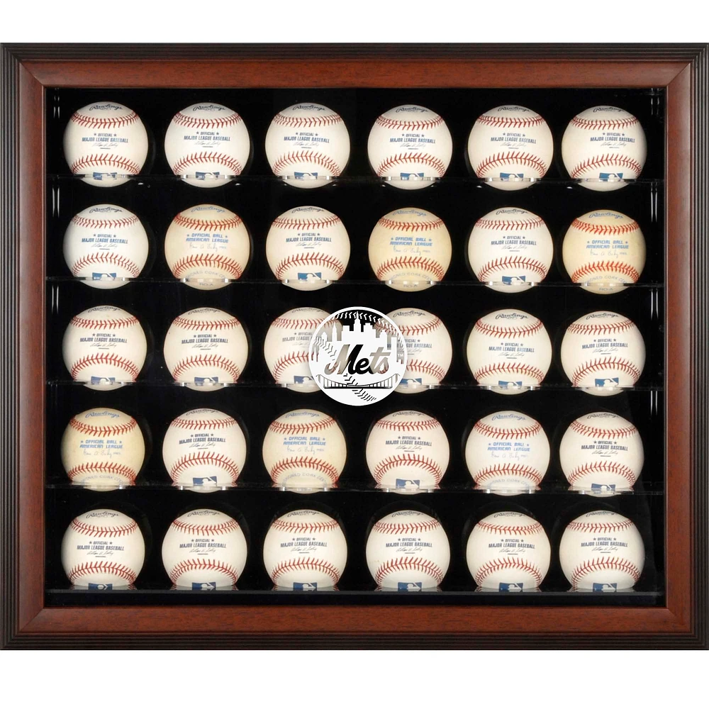 New York Mets Logo Brown Framed 30-Ball Display Case