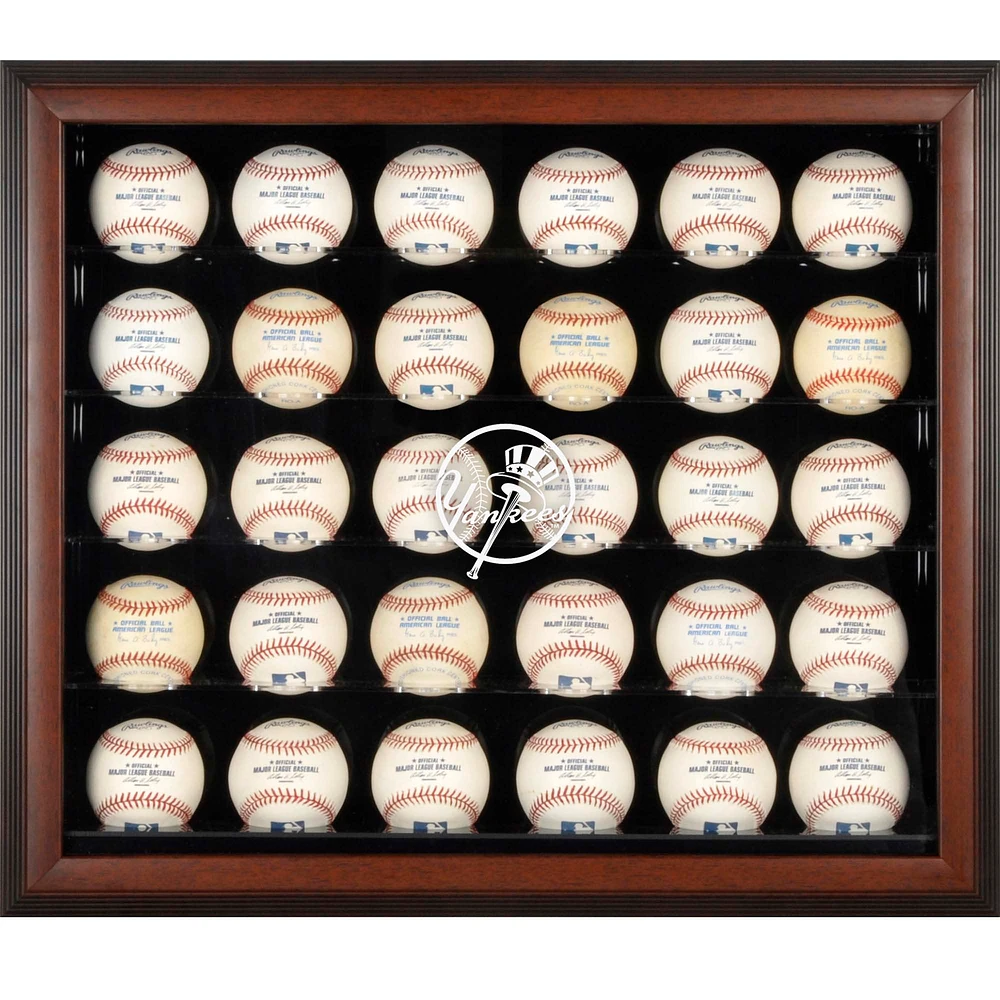 New York Yankees Logo Brown Framed 30-Ball Display Case