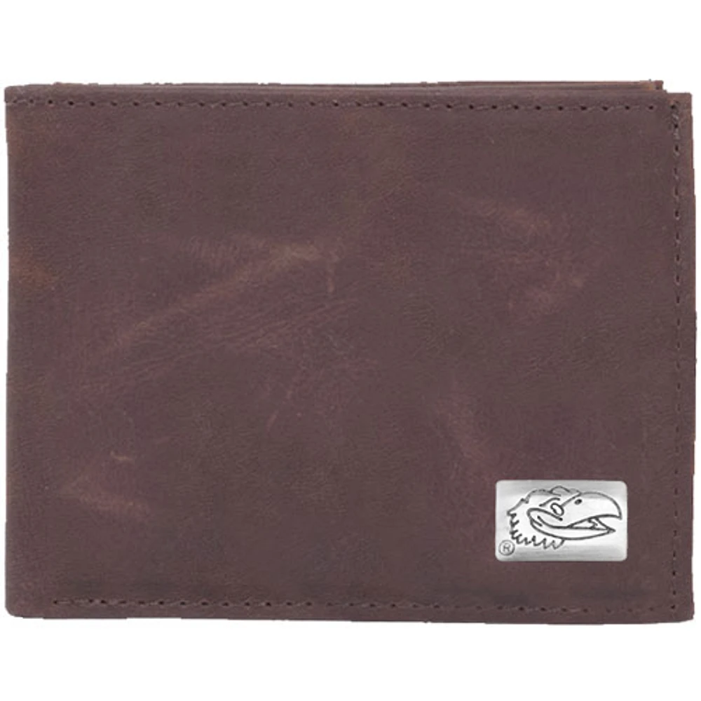 Kansas Jayhawks Leather Billfold with Concho - Brown