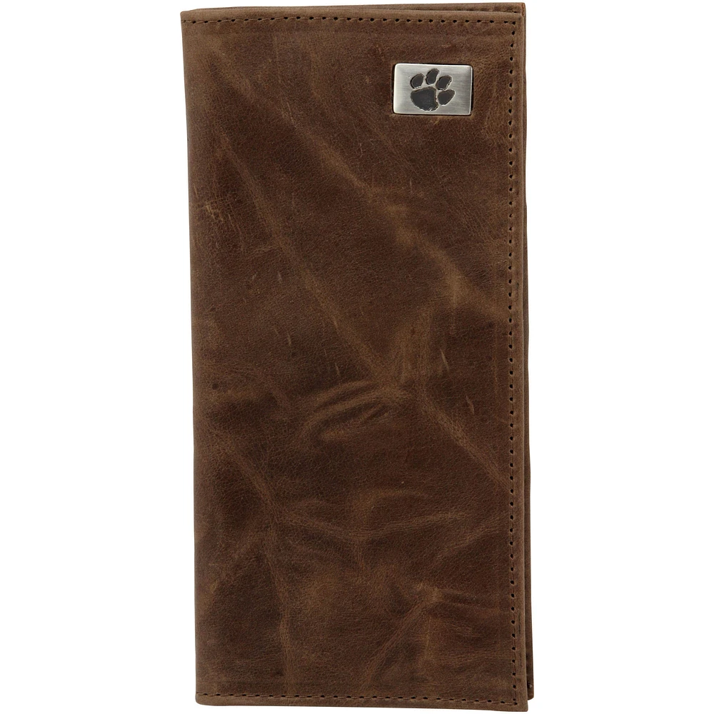 Clemson Tigers Leather Secretary Wallet with Leather Concho - Brown