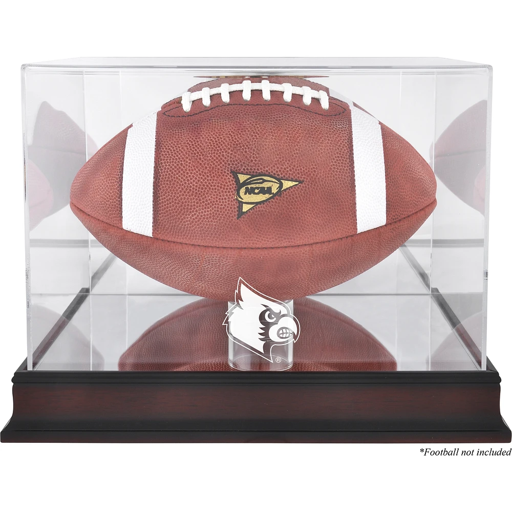 Louisville Cardinals Mahogany Base Logo Football Display Case with Mirror Back
