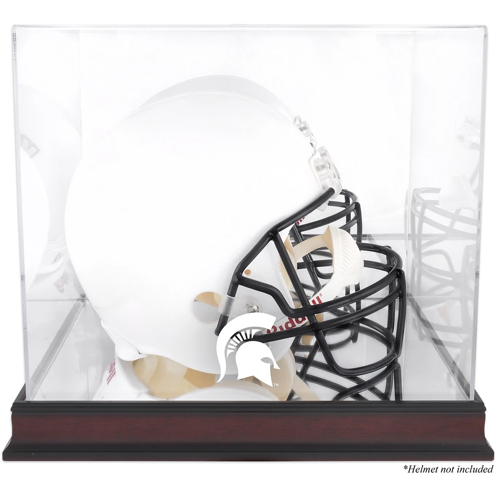Michigan State Spartans Mahogany Base Team Logo Helmet Display Case with Mirrored Back