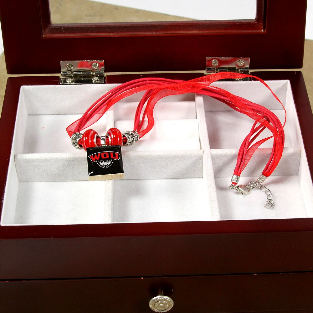Western Oregon Wolves Women's LifeTiles Ribbon Necklace with Beads