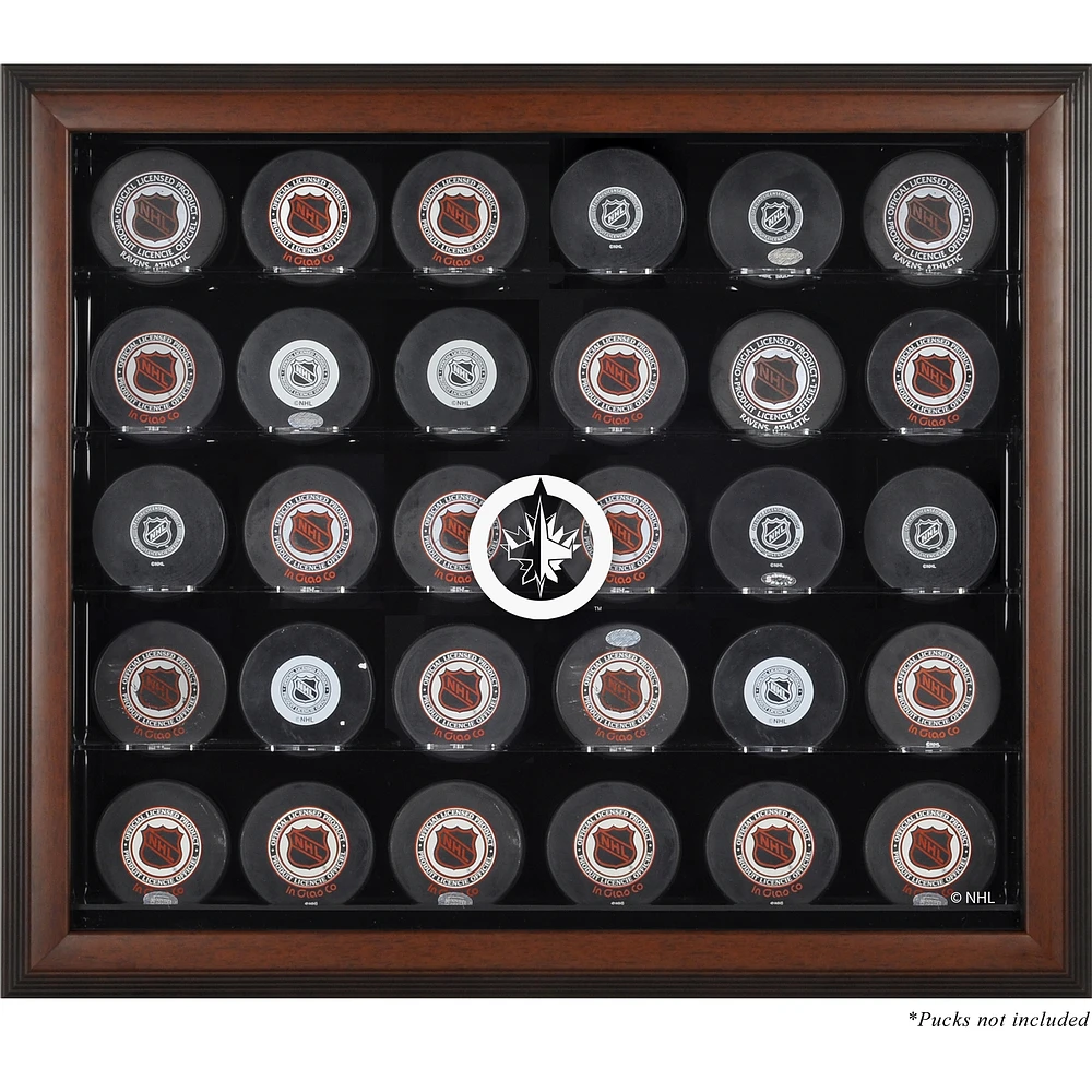 Winnipeg Jets Brown Framed 30 Hockey Puck Logo Display Case