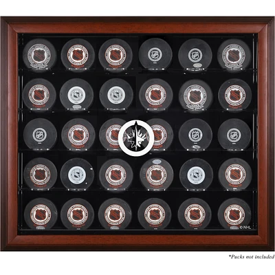Winnipeg Jets Mahogany Framed 30 Hockey Puck Logo Display Case