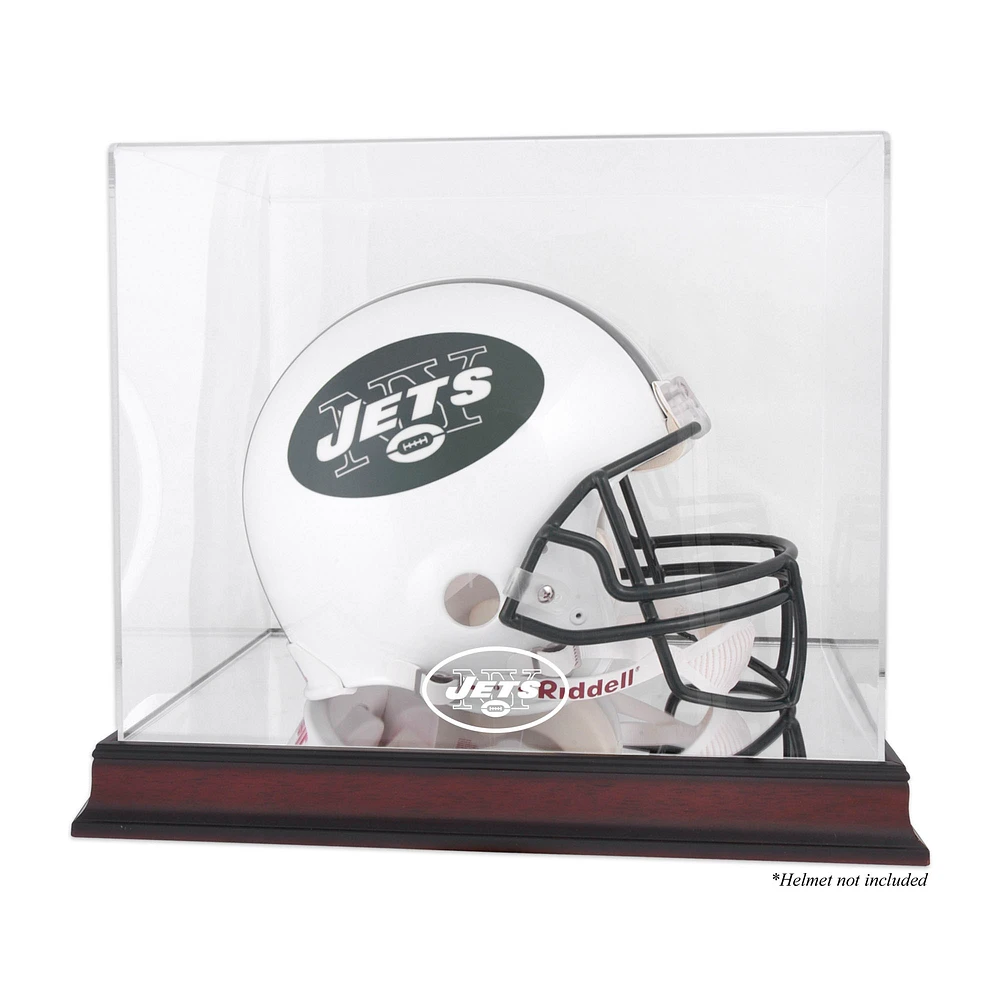 New York Jets Throwback Logo 1998 - 2018 Mahogany Helmet Logo Display Case with Mirror Back
