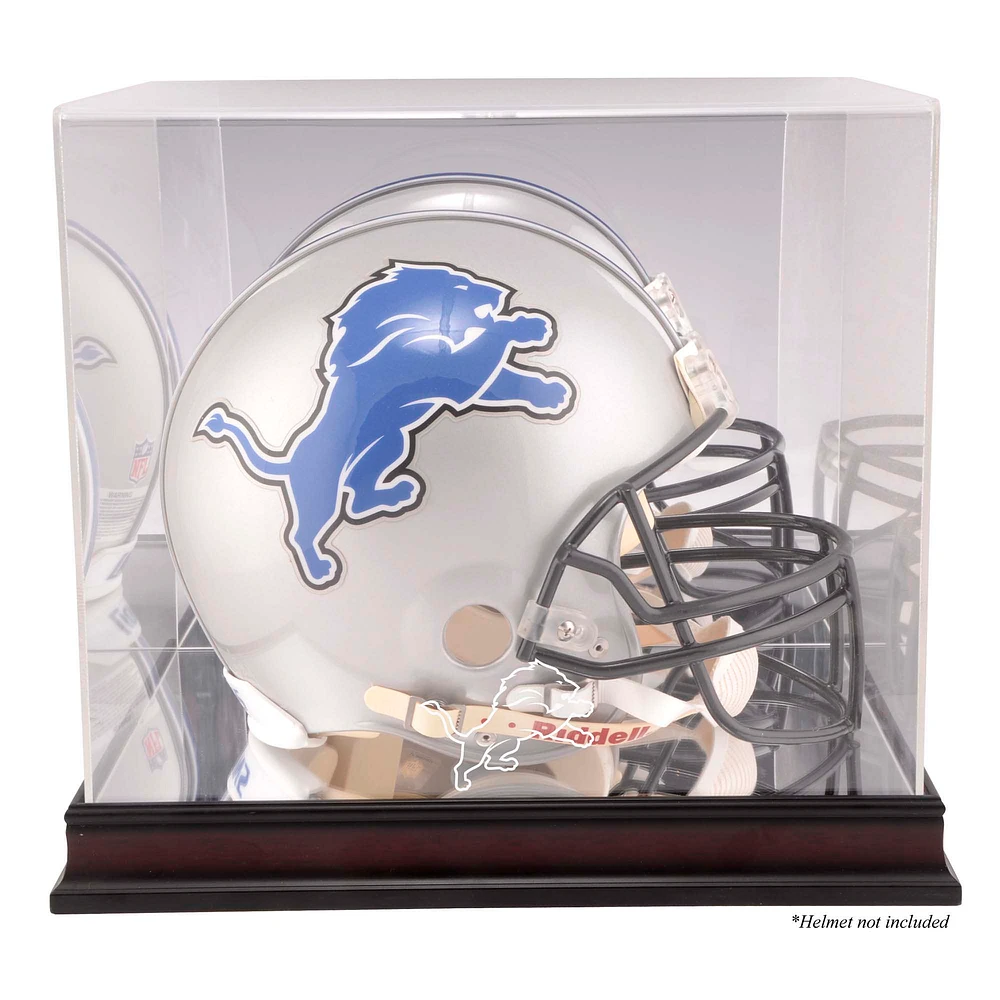 Detroit Lions Mahogany Helmet Logo Display Case with Mirror Back