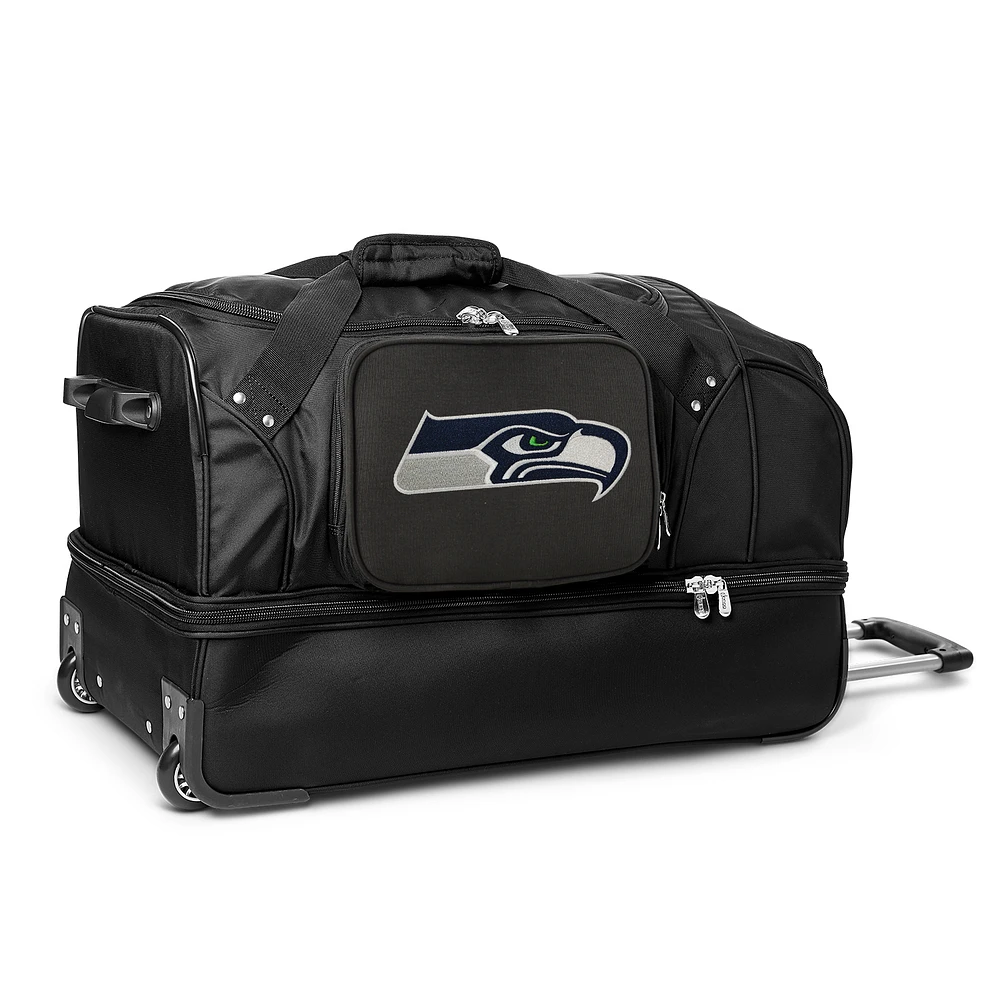 MOJO Seattle Seahawks Black 27'' 2-Wheel Drop Bottom Rolling Duffel Bag
