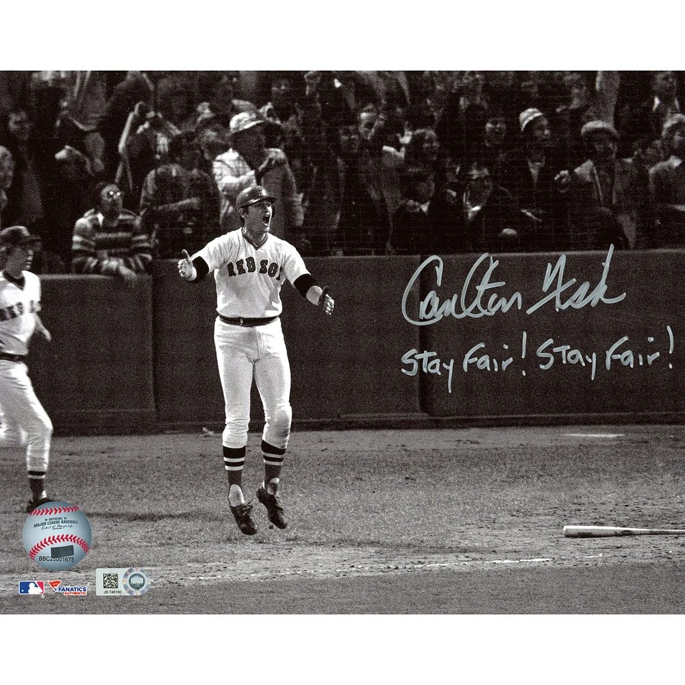 Carlton Fisk Boston Red Sox Autographed 8'' x 10'' Watch HR Photograph with Stay Fair! Stay Fair! Photograph
