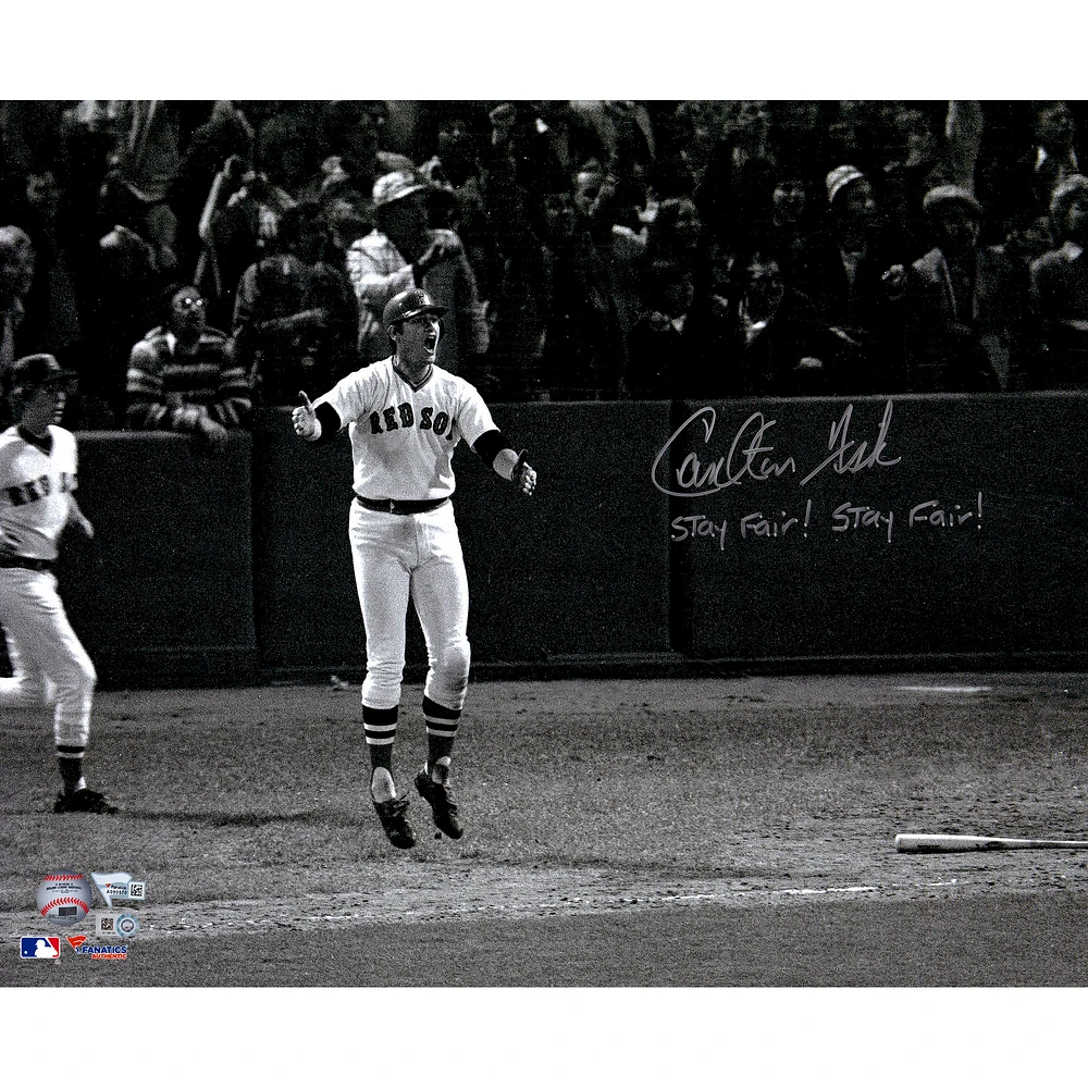 Carlton Fisk Boston Red Sox Autographed 16'' x 20'' Watching HR Photograph with Stay Fair! Stay Fair! Inscription