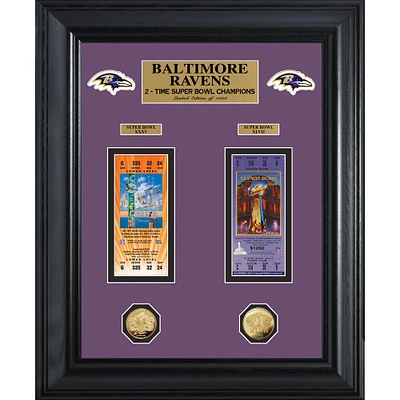 Baltimore Ravens Super Bowl Ticket and Game Coin Collection Framed