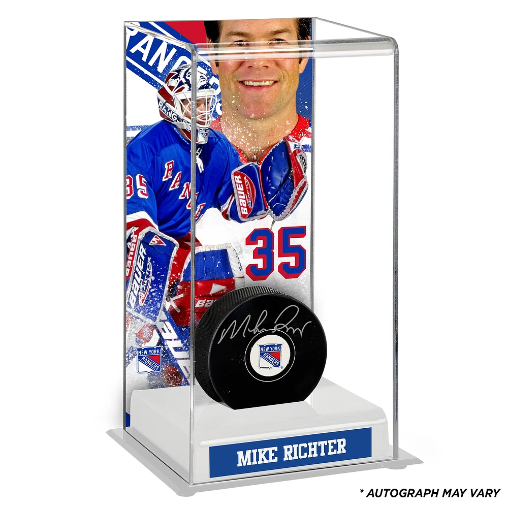 Mike Richter New York Rangers Autographed Puck with Deluxe Tall Hockey Puck Case