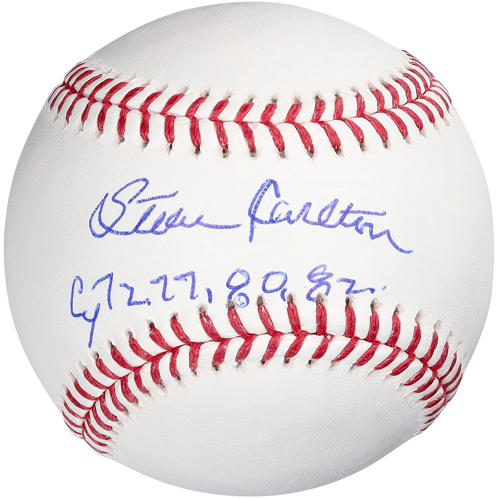 Steve Carlton Philadelphia Phillies Autographed Baseball with Cy 72 77 80 82 Inscription
