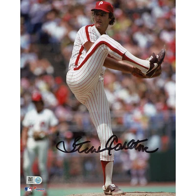 Steve Carlton Philadelphia Phillies Autographed 8" x 10" Leg Up in Pinstripes Photograph