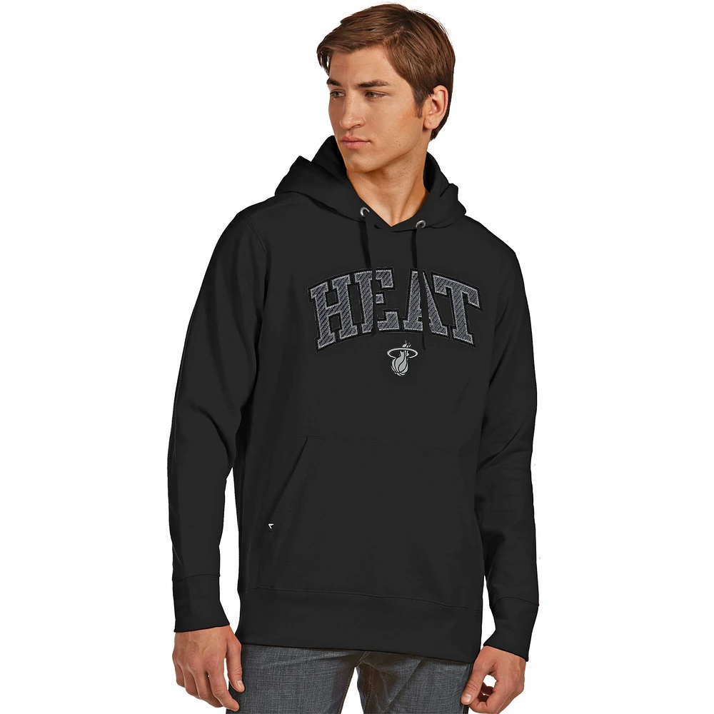 Men's Antigua Black Miami Heat Signature Carbon Pullover Hoodie