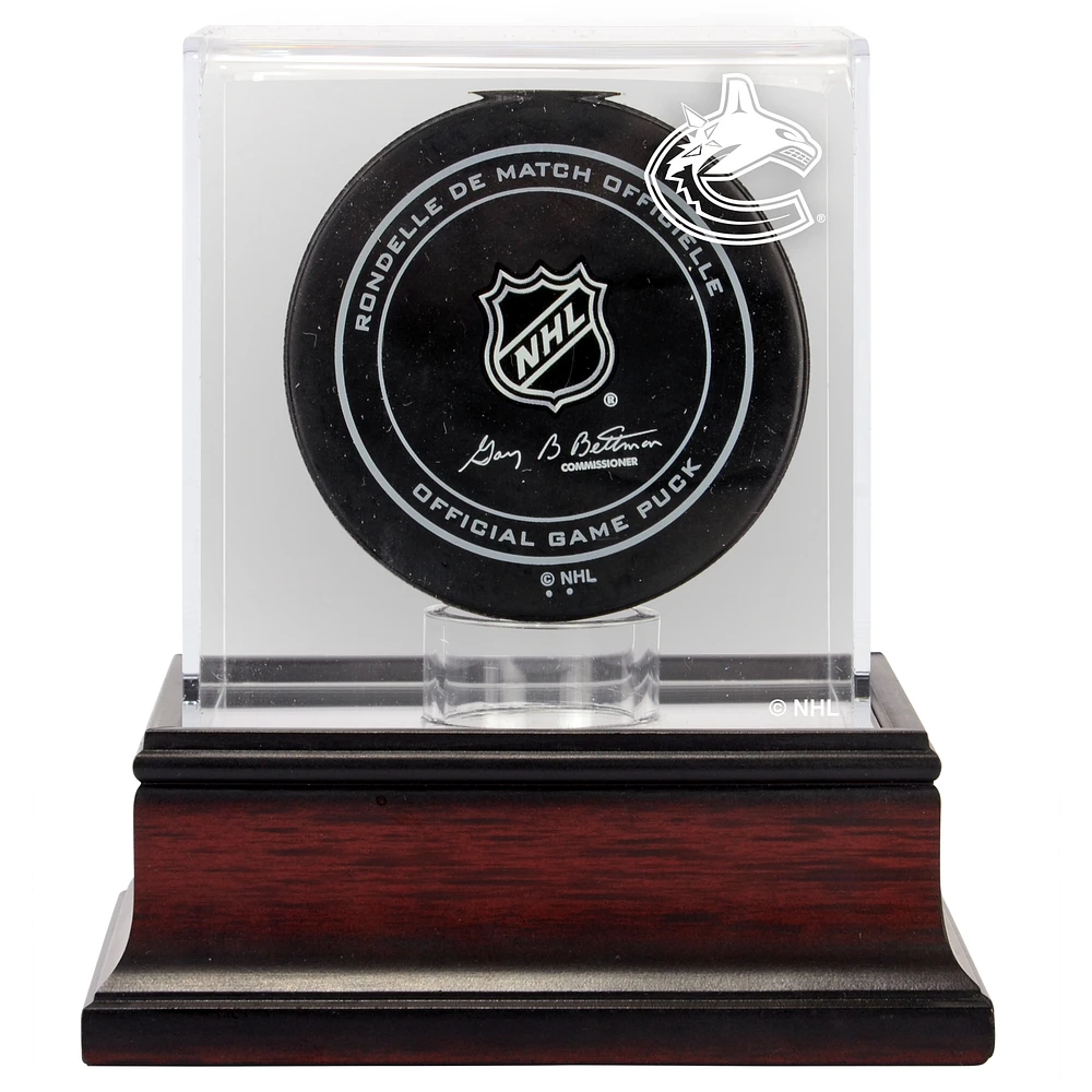 Vancouver Canucks Mahogany Hockey Puck Logo Display Case