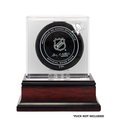 Pittsburgh Penguins Mahogany Hockey Puck Logo Display Case