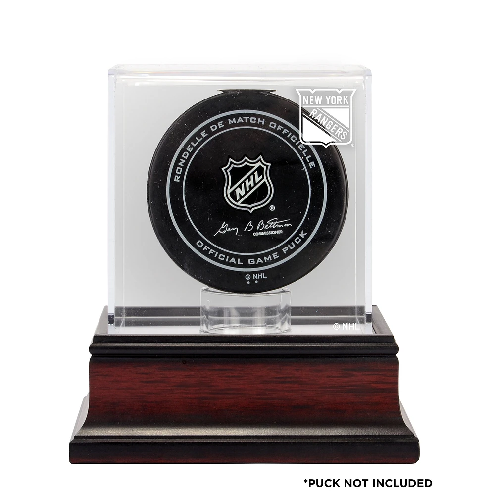 New York Rangers Mahogany Hockey Puck Logo Display Case