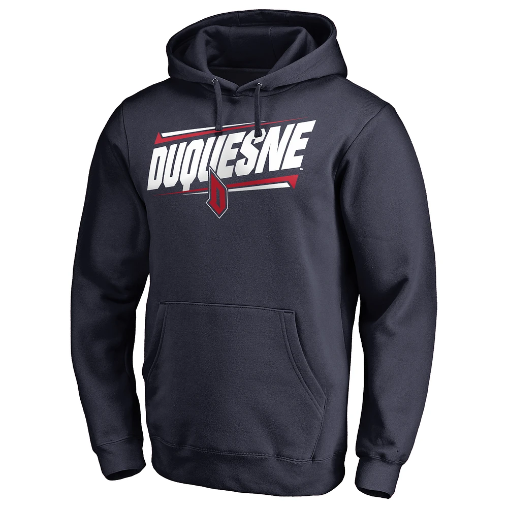 Men's Navy Duquesne Dukes Double Bar Pullover Hoodie