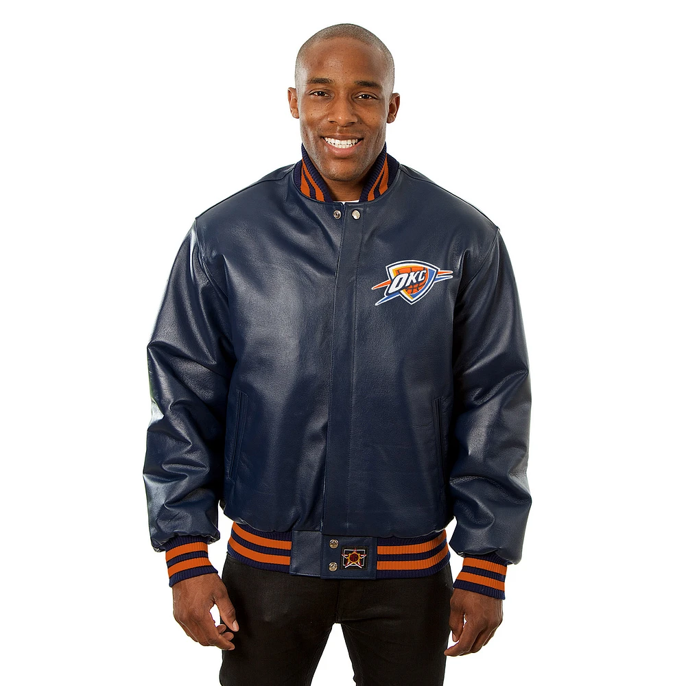 Men's JH Design Navy Oklahoma City Thunder Domestic Team Color Leather Jacket