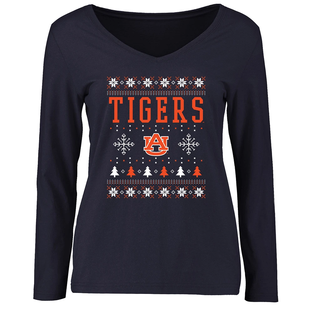 Women's Navy Auburn Tigers Ugly Christmas Sweater Long Sleeve T-Shirt