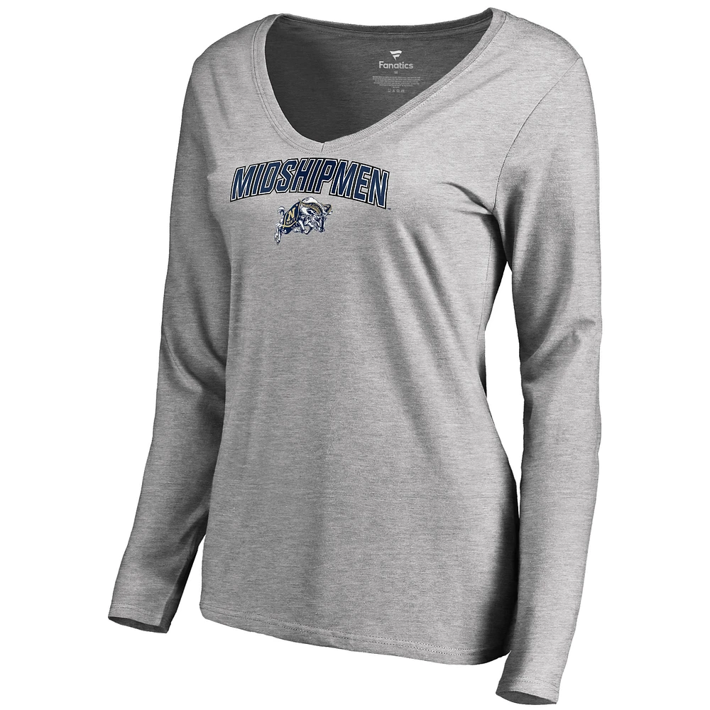 Women's Ash Navy Midshipmen Proud Mascot Long Sleeve T-Shirt