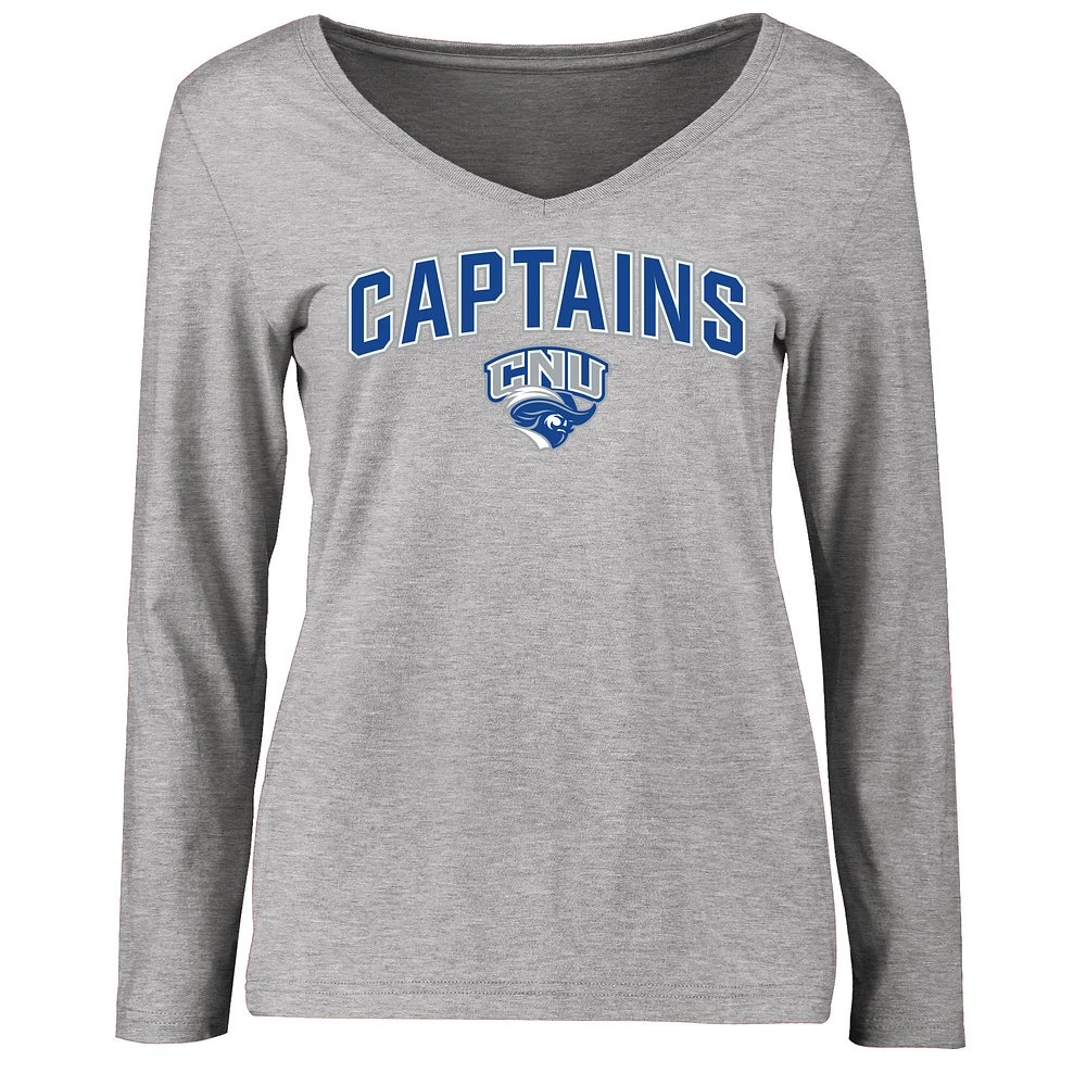 Women's Ash Christopher Newport University Captains Proud Mascot Long Sleeve T-Shirt