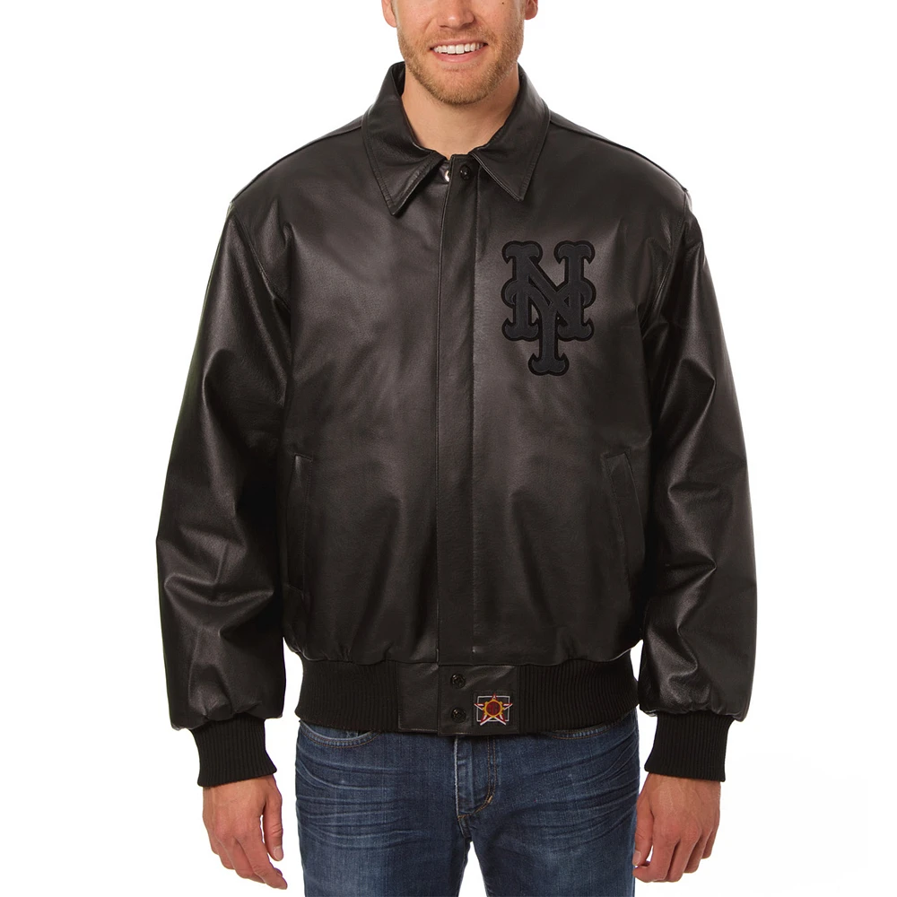 Men's JH Design Black New York Mets Tonal Leather Jacket