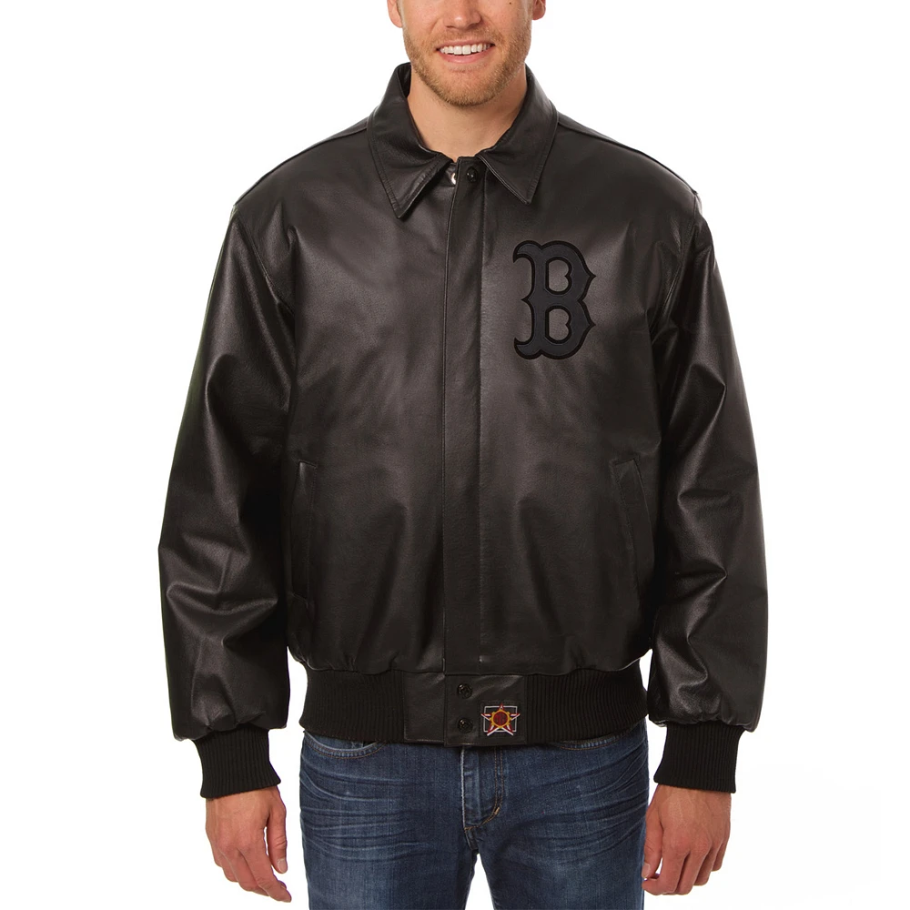 Men's JH Design Black Boston Red Sox Tonal Leather Jacket