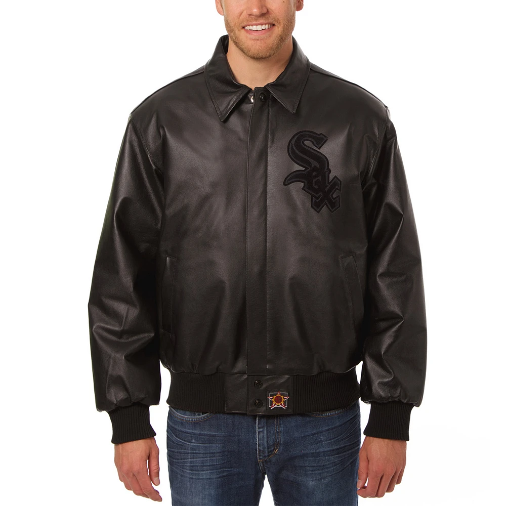 Men's JH Design Black Chicago White Sox Tonal Leather Jacket