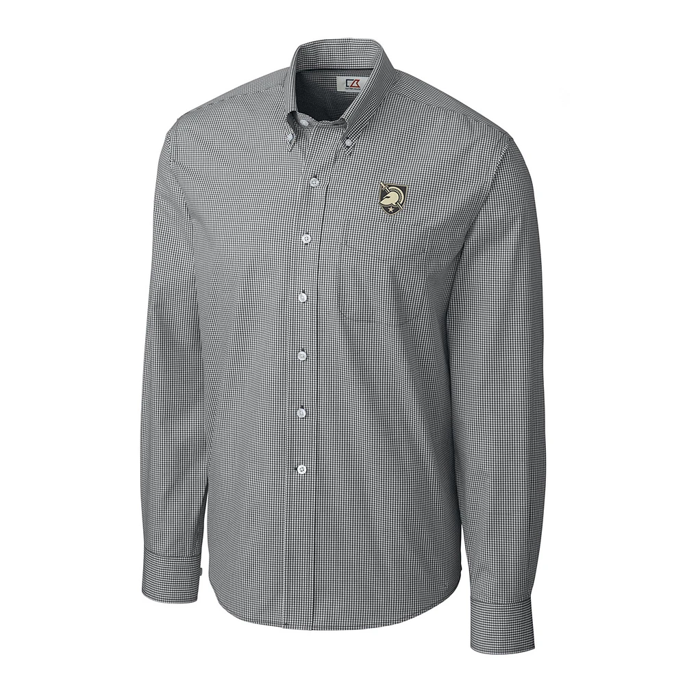 Men's Cutter & Buck Charcoal Army Black Knights Gingham Button-Down Long Sleeve Shirt