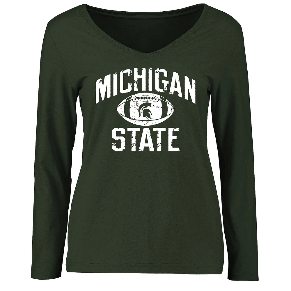 Women's Green Michigan State Spartans Distressed Football Long Sleeve T-Shirt