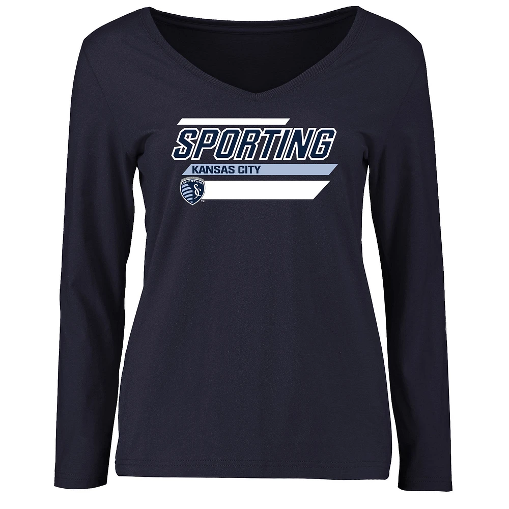 Women's Navy Sporting Kansas City Rising Bars Long Sleeve T-Shirt