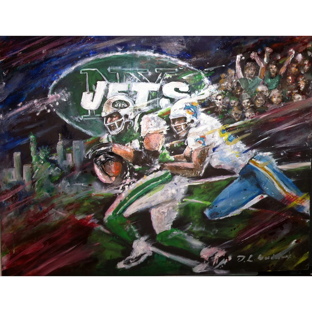 NY Jets vs. Miami Dolphins Deacon Jones Foundation Fine Art Canvas Print 28" x 36" by Artist Daniel Leeland Woodward