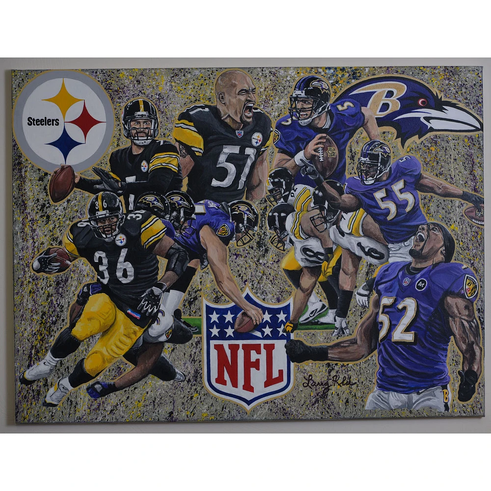 Baltimore Ravens vs. Pittsburgh Steelers Deacon Jones Foundation "Turf War" 30" x 40" Fine Art Canvas Print by Artist Larry Klukaszewski