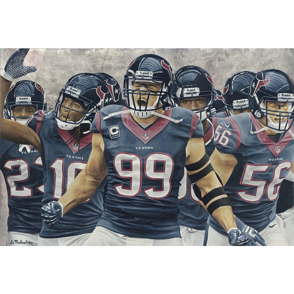 Houston Texans "J.J. Watts" Deacon Jones Foundation Fine Art Canvas Print 24" x 34" by Artist Jason Robichau