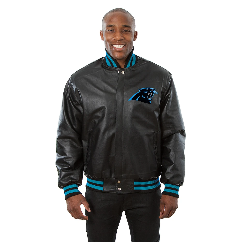 Men's JH Design Black Carolina Panthers Leather Jacket