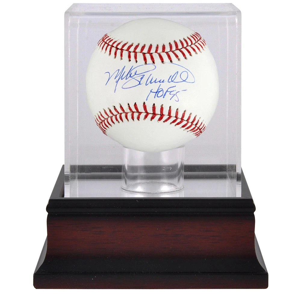 Mike Schmidt Philadelphia Phillies Autographed Baseball with "HOF 95" Inscription and Mahogany Baseball Display Case