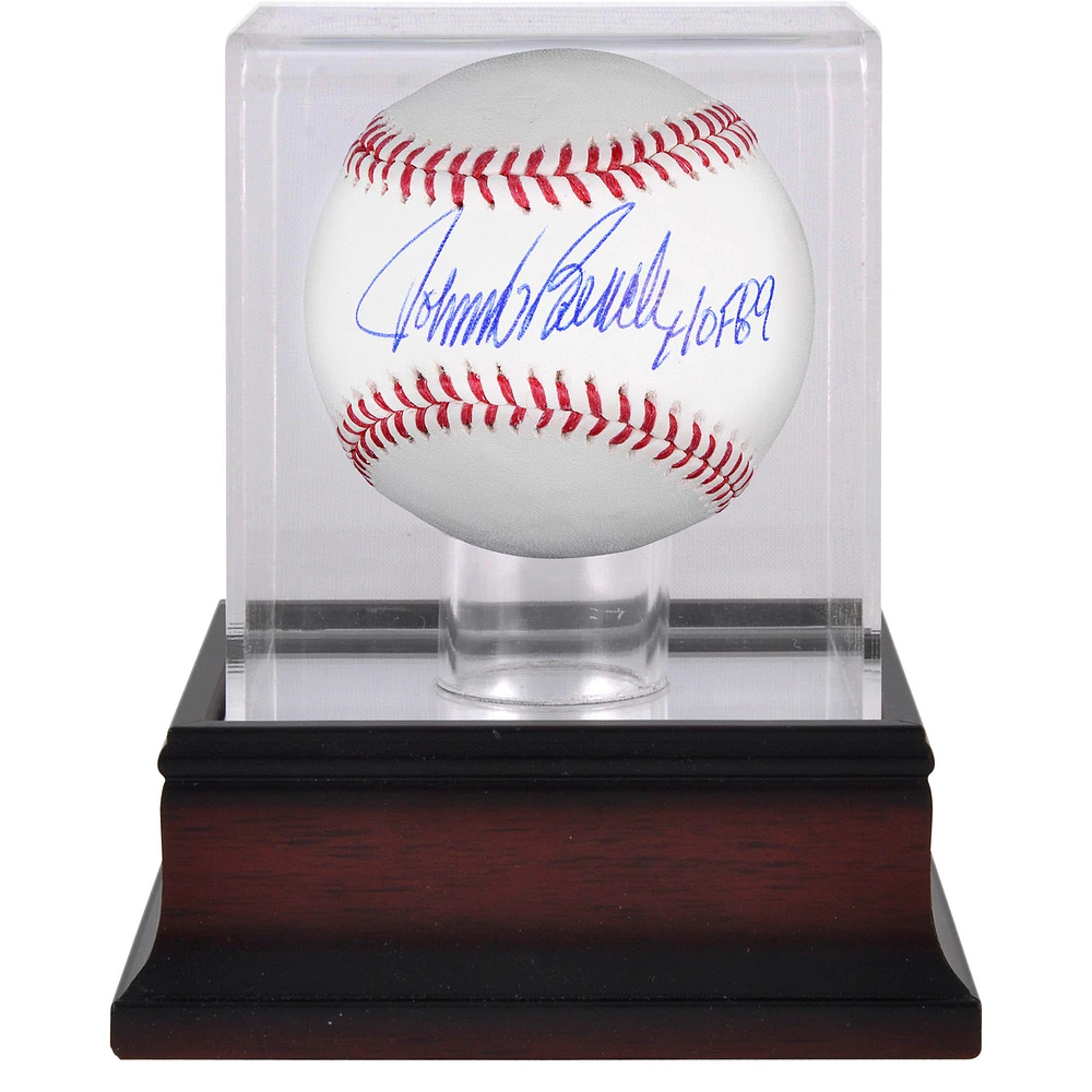 Johnny Bench Cincinnati Reds Autographed Baseball with "HOF 89" Inscription and Mahogany Baseball Display Case