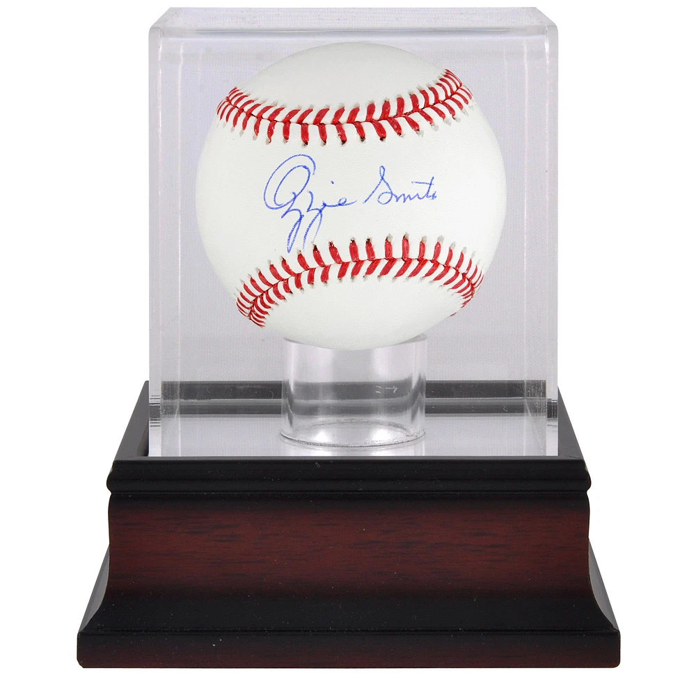 Ozzie Smith St. Louis Cardinals Autographed Baseball and Mahogany Baseball Display Case