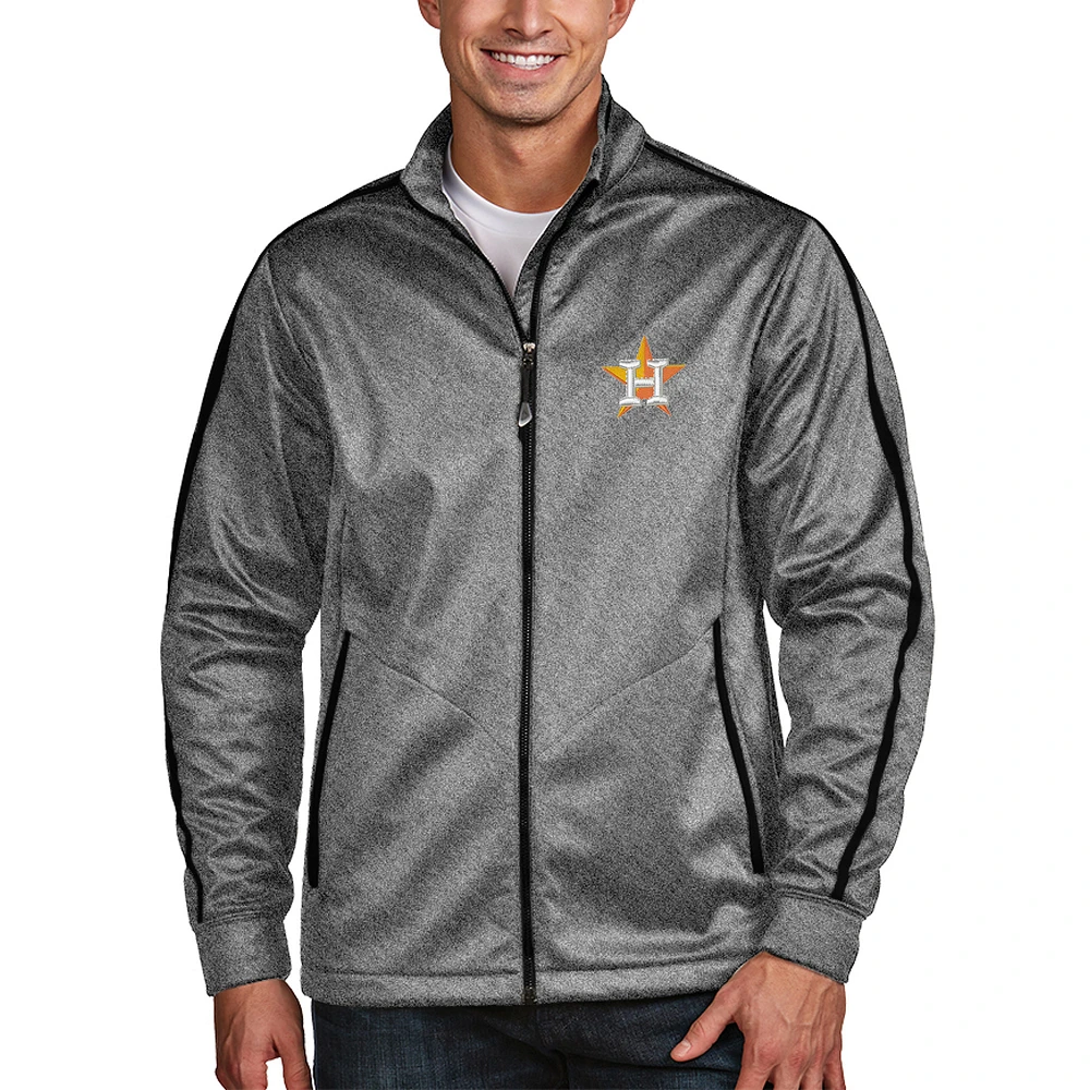 Men's Antigua Heather Black Houston Astros Golf Full-Zip Jacket