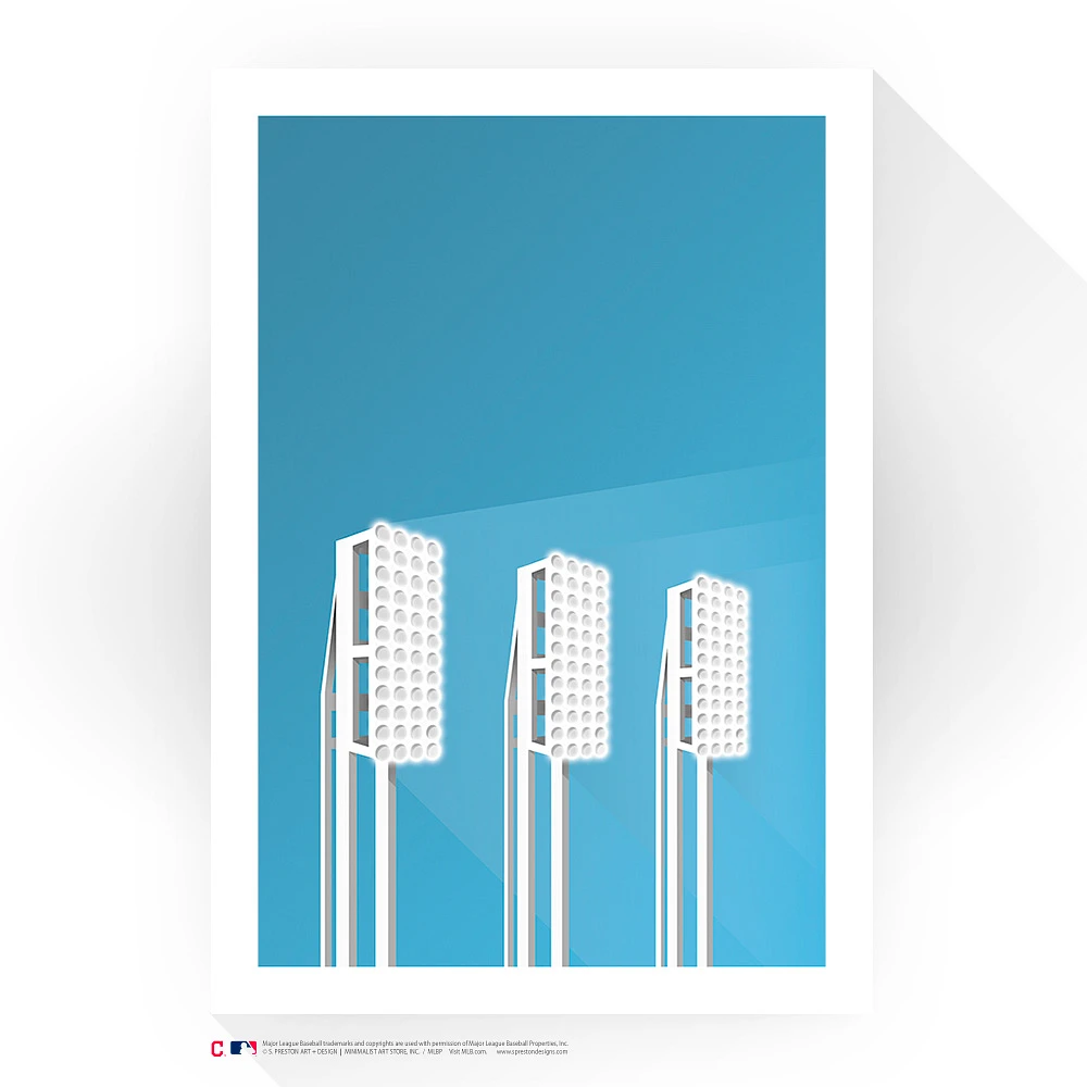 Cleveland Indians 17" x 26" Progressive Field Toothbrush Lights Minimalist Art Giclee Print