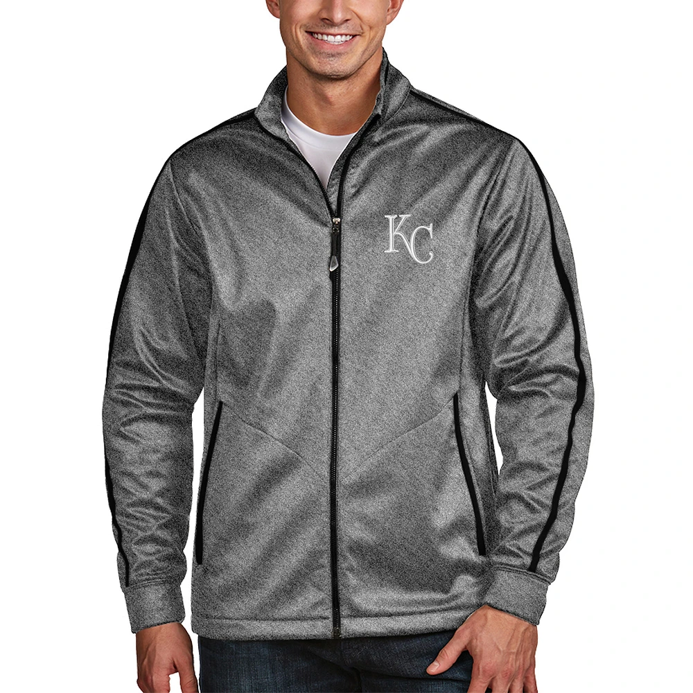 Men's Antigua Heather Black Kansas City Royals Golf Full-Zip Jacket