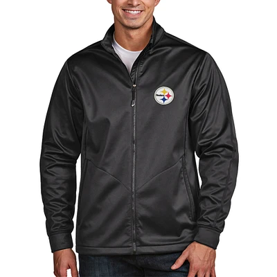 Men's Antigua Charcoal Pittsburgh Steelers Golf Full-Zip Jacket