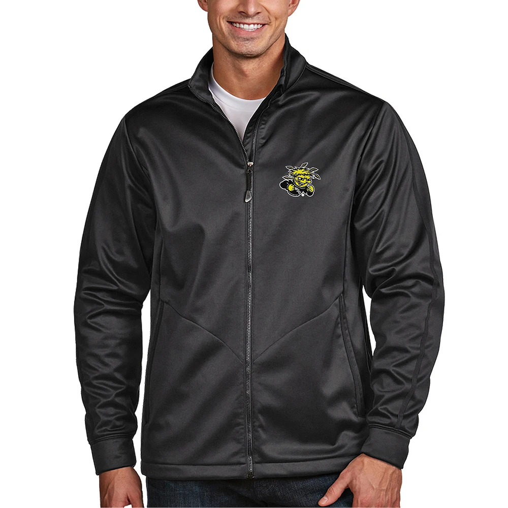 Men's Antigua Charcoal Wichita State Shockers Golf Full-Zip Jacket