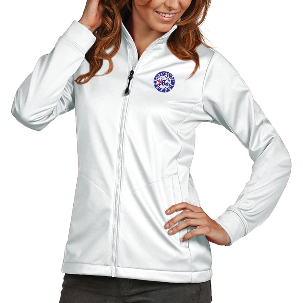 Women's Antigua White Philadelphia 76ers Golf Full-Zip Jacket