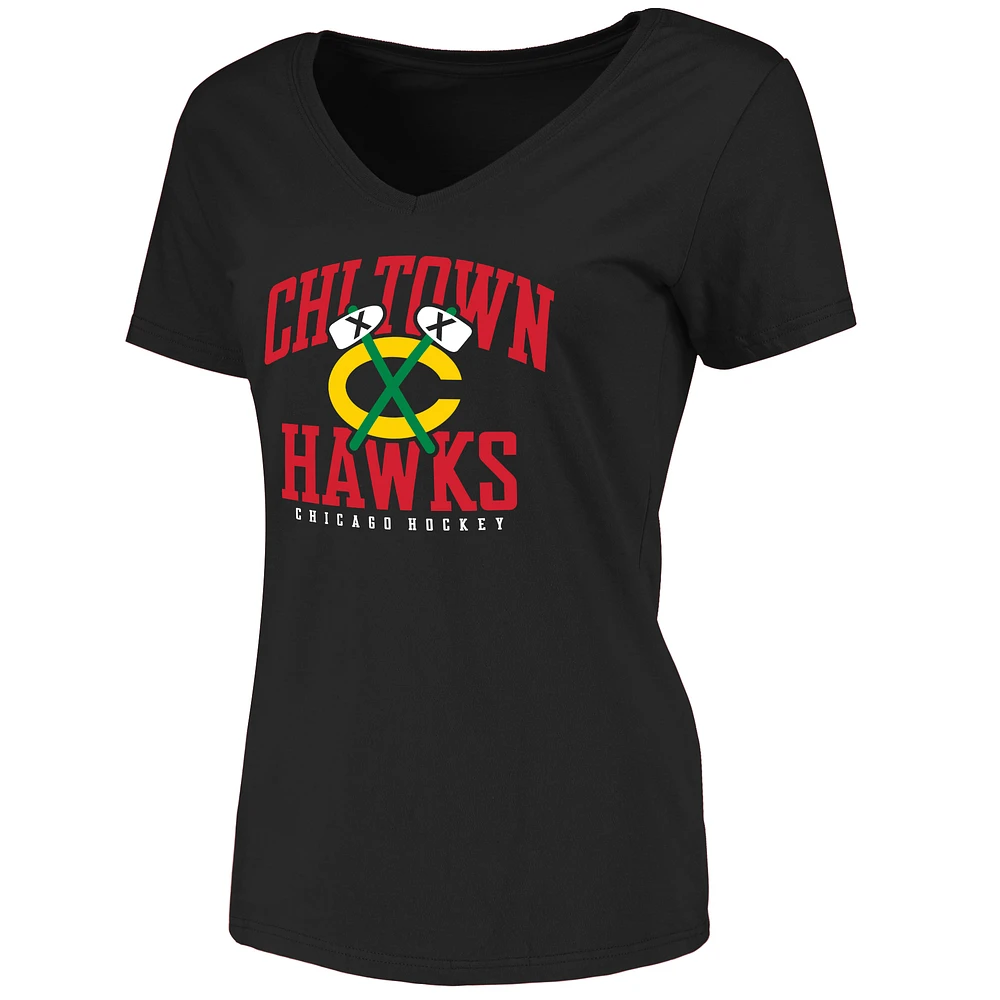 Women's Black Chicago Blackhawks Hometown Collection Chi Town Hawks T-Shirt
