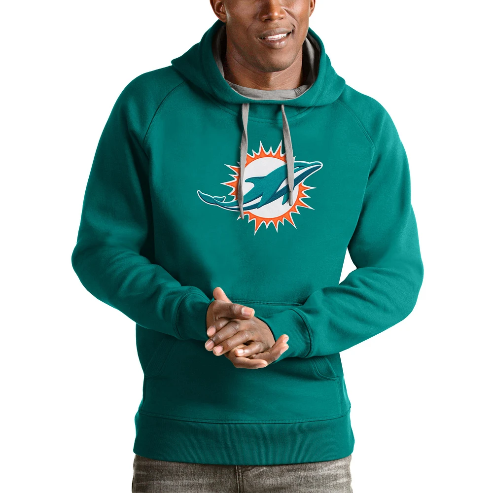 Men's Antigua Aqua Miami Dolphins Victory Pullover Hoodie